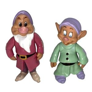 Vintage Disney Snow‎ White Seven Dwarfs Poseable Plastic Figures Dopey & Grumpy